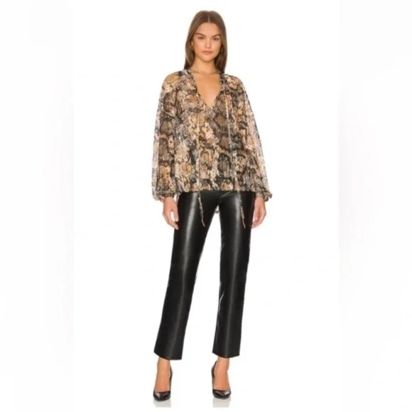 Free People Out For The Night Snake Print Sheer Blouse Oversized Boho Revolve XS - Picture 13 of 13